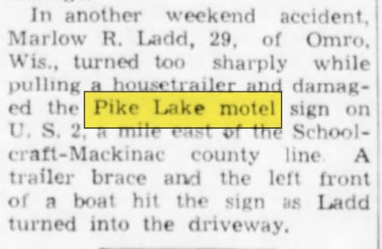 Schealls Motel (Tappens Motel) - Aug 1959 Pike Lake Motel Sign Damaged